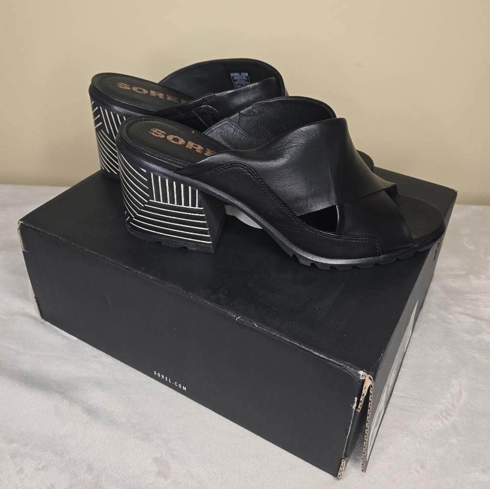 Sorel Nadia Mule Sandal Black/White Size 9 - Picture 4 of 12